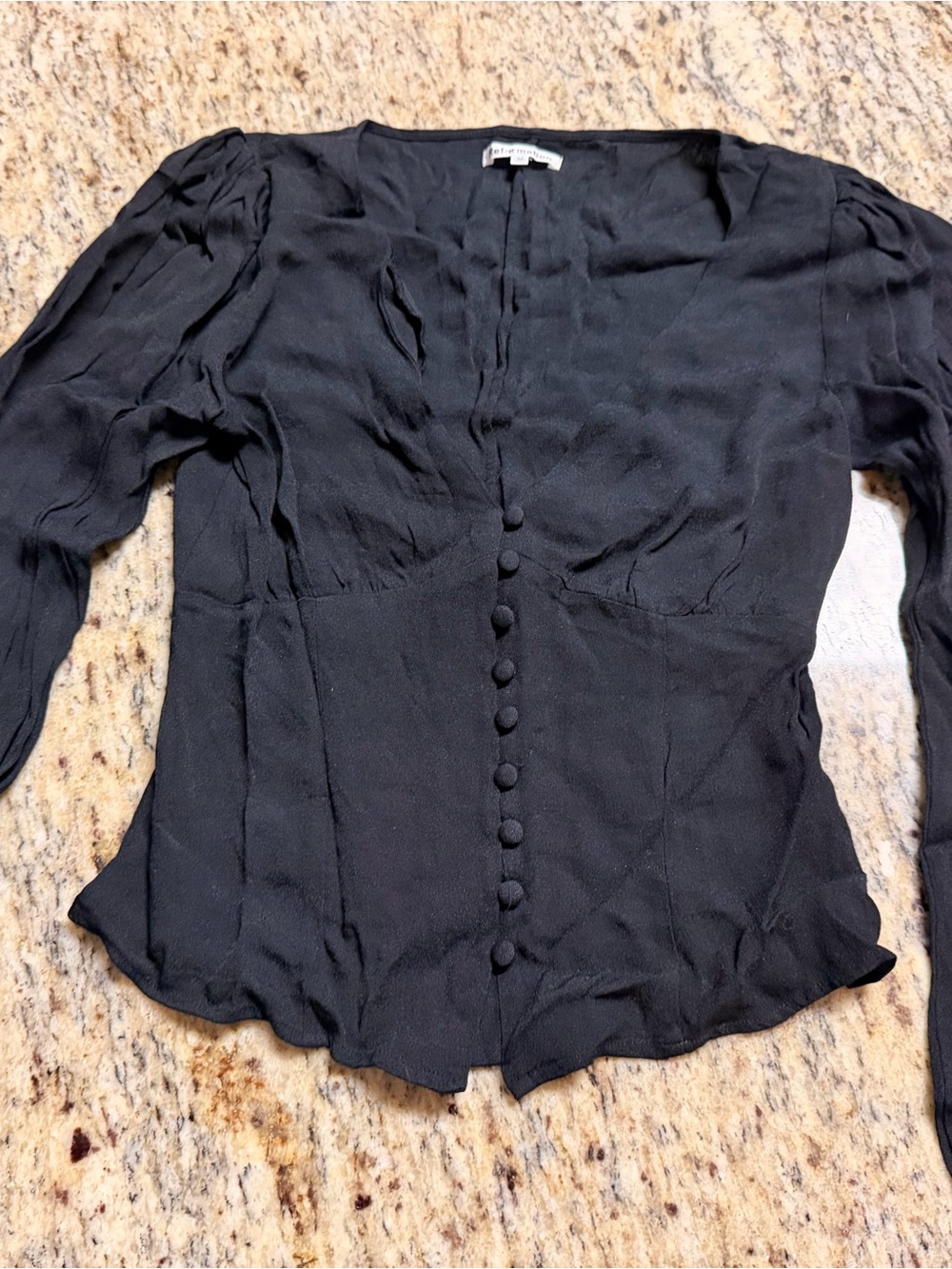 Reformation Black Button-Front Puff-Sleeve Blouse